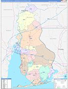 Daphne-Fairhope-Foley Metro Area Wall Map Color Cast Style